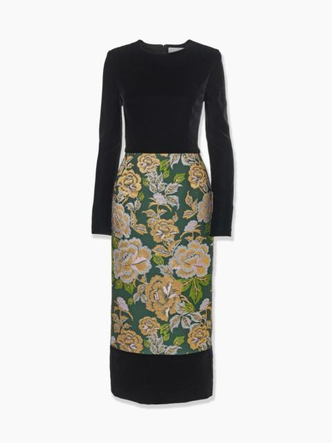 CAROLINA HERRERA Floral Jacquard and Velvet Midi Dress
