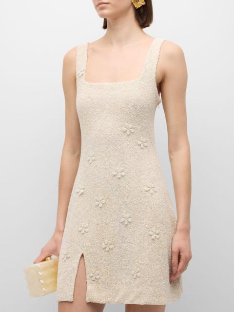 STAUD Le Sable Beaded Square-Neck Mini Dress