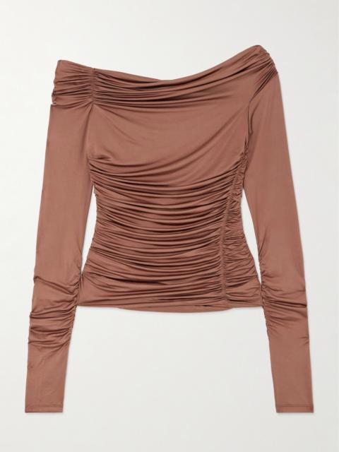 Helmut Lang One-shoulder Ruched Stretch-satin Jersey Top
