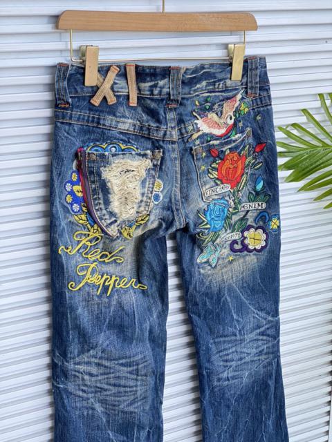 Other Designers Vintage - XX Red Pepper Skulls Flowers Embroidered Denim