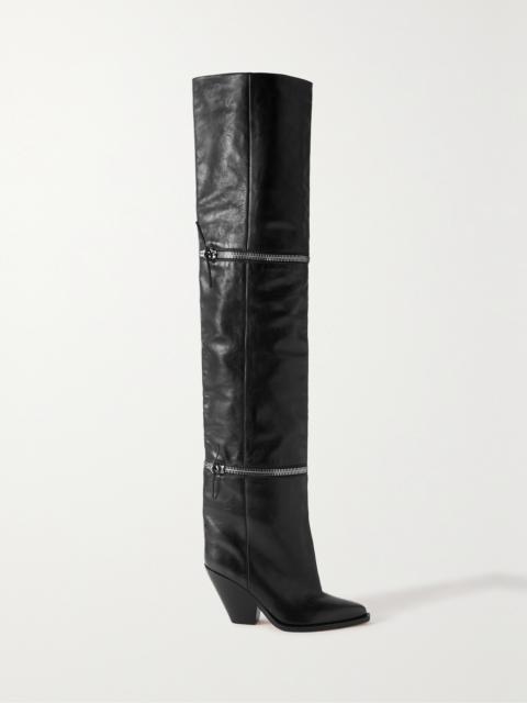 Isabel Marant Lelodie Zip-embellished Leather Over-the-knee Boots
