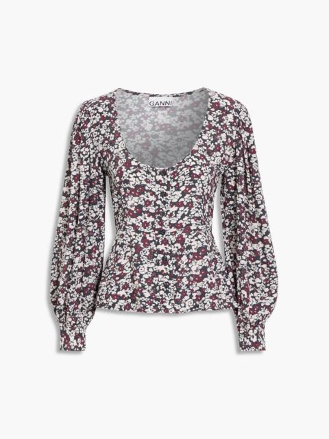 GANNI Floral-print crepe top