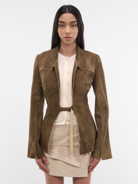 ELENA VELEZ Brown Suede Cinch Belted Jacket