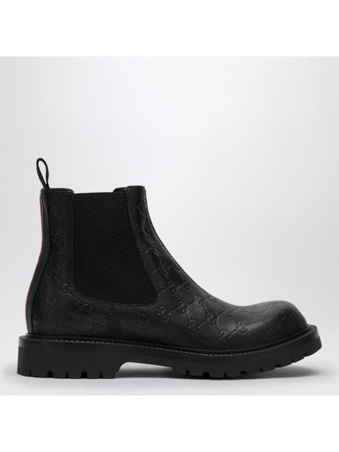 Gucci Black Leather Ankle Boot With Web Detail Men