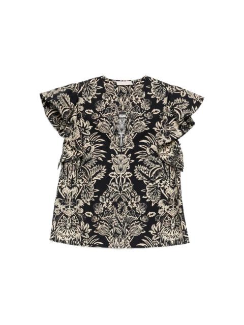 ULLA JOHNSON SEVERINE FLUTTER  SLEEVE TOP