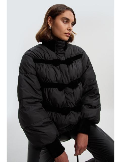 KAREN MILLEN Padded Velvet Bow Detail Puffer Coat