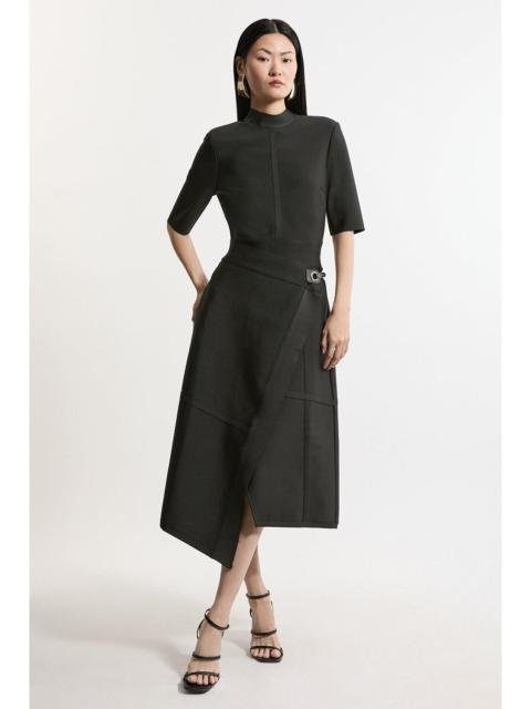 KAREN MILLEN Figure Form Bandage Asymmetric Knit Midi Dress