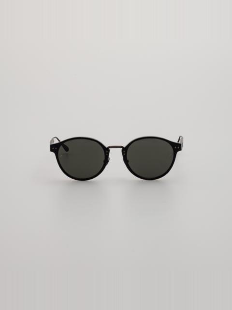 LINDA FARROW Marco Oval Sunglasses in Black and Matt Nickel