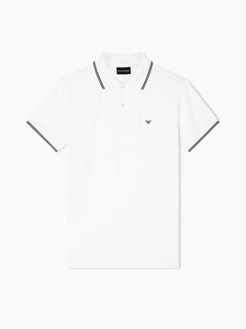 EMPORIO ARMANI Slim-fit stretch piqué polo shirt with micro eagle
