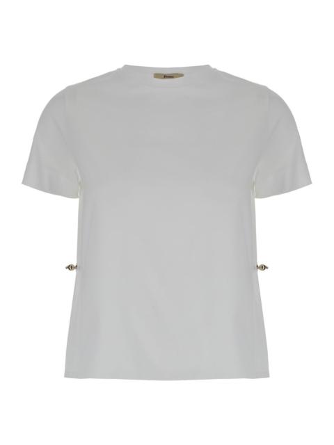 Herno Herno Women White T-Shirt With Drawstring And Cut-Out In Cotton Woman