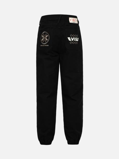 EVISU KAMON AND LOGO EMBROIDERY WOVEN JOGGER PANTS