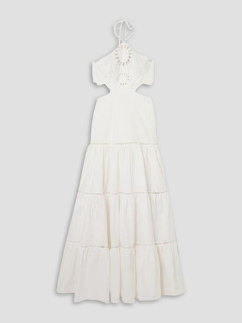 PatBO Tiered broderie anglaise cotton-blend poplin halterneck maxi dress