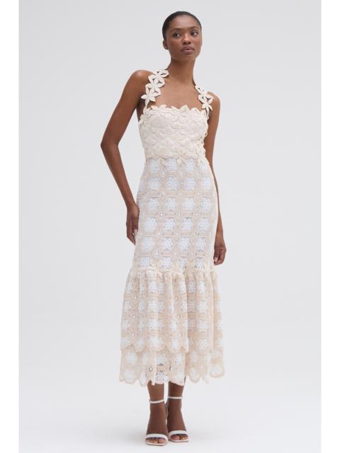 PatBO NATURAL CROCHET MIDI DRESS