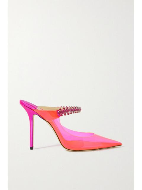 JIMMY CHOO JIMMY CHOO Fuchsia Bing 100 Neon Pvc and Crystal-embellished Satin Mules/Slides