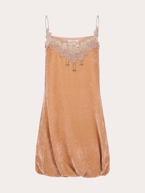 rabanne Velvet Rhinestone Bubble-Hem Mini Dress