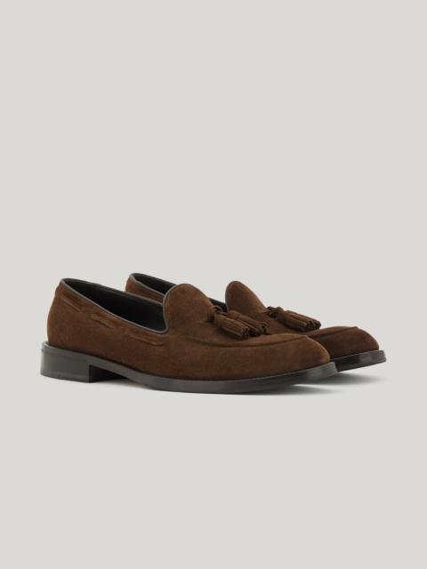 Canali BROWN SUEDE LOAFERS WITH BOW WITH LEATHER AND RUBBER SOLE