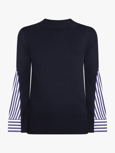 sacai KNITTED PULLOVER WITH SHIRTING SLEEVE DETAIL | NAVY/WHITE