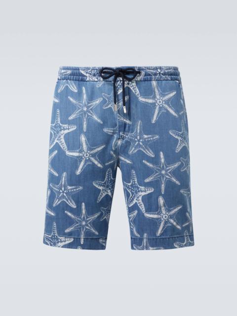 Printed denim Bermuda shorts