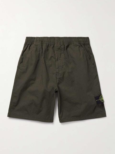 Straight-Leg Logo-Appliquéd Garment-Dyed Stretch Ripstop-TC Shorts