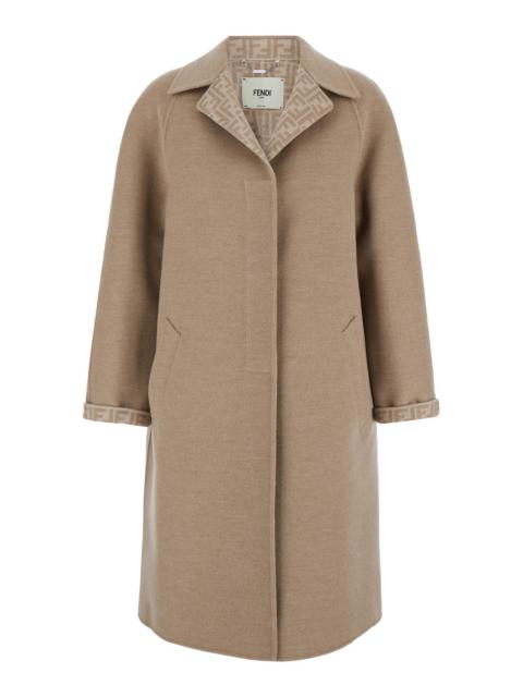 FENDI Fendi Women Beige Single-Breasted Reversible Coat In Wool Blend Woman