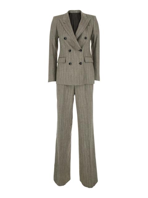 Other Designers Tagliatore Women Grey Suit  Double-Breasted In Linen Blend For Women