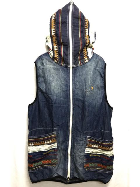 Other Designers Outdoor Style Go Out! - Go Slow Caravan Fully Zipper Denim Hoodie Vest Art Patch