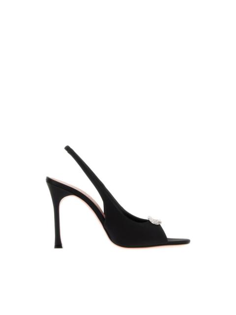 Amina Muaddi AMINA MUADDI Mini Camelia 105 Black Satin Sandals New & Auth