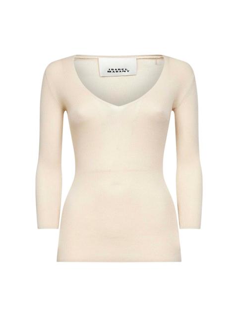 Isabel Marant Light beige ribbed crepe knit Felicia top