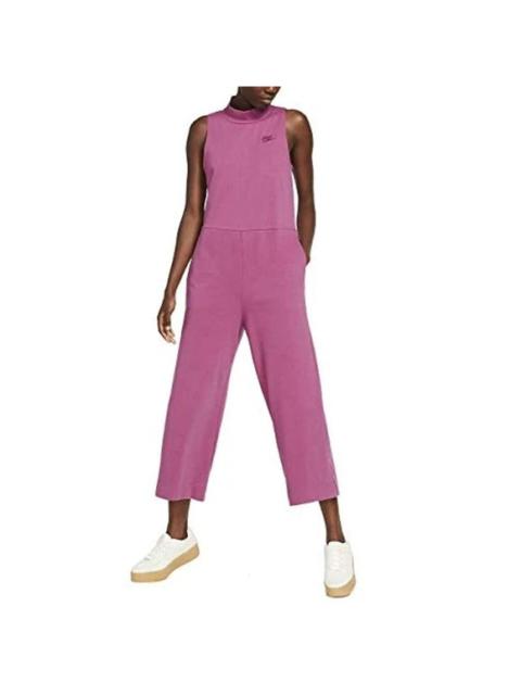 Nike Sportswear Jersey Jumpsuit Crop Wide Leg Mock Neck Embroidered Logo Pink S