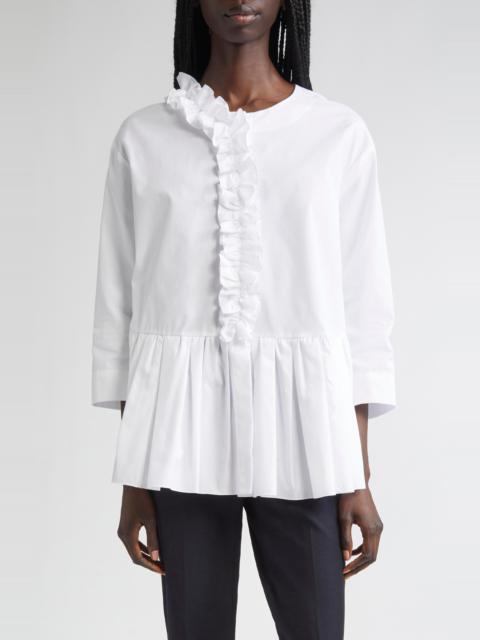 Max Mara Max Mara Musa Flounce Detail Washed Cotton Poplin Shirt in Optical White at Nordstrom