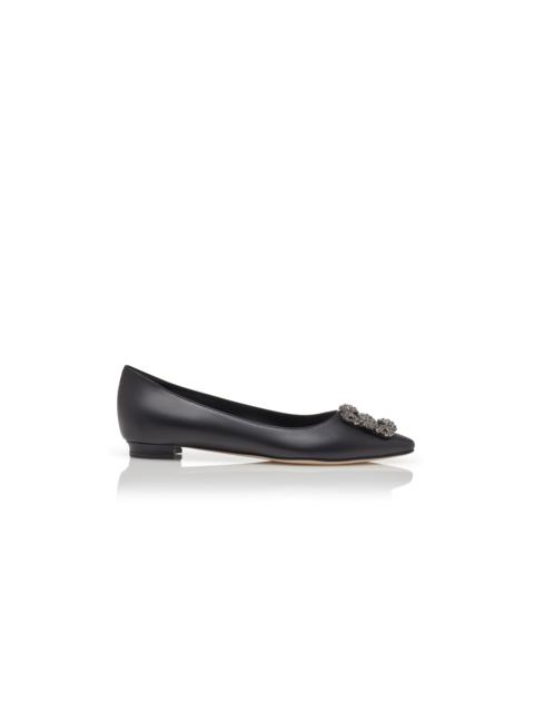 Manolo Blahnik Black Calf Leather Jewel Buckle Flat Shoes