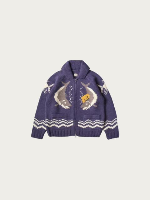 Kapital Hand Knit PECKISH TROUT ZIP Cardigan - Purple