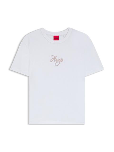 HUGO COTTON-JERSEY T-SHIRT WITH GLITTER-PRINT DETAILS