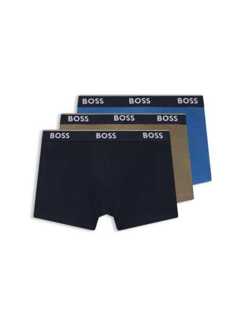BOSS THREE-PACK OF LOGO-WAISTBAND TRUNKS IN STRETCH COTTON