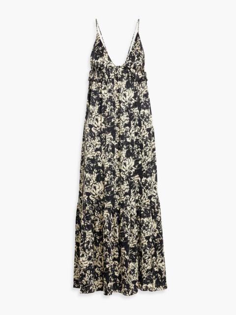 GANNI Ruffled printed satin-crepe midi dress