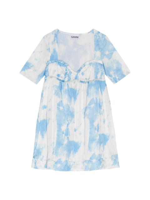 GANNI graphic-print satin minidress