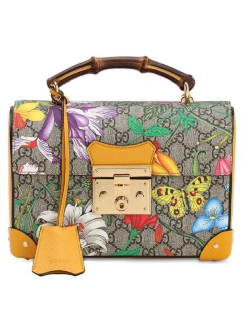 GUCCI Multicolor Small GG Flora Bamboo Padlock Bag