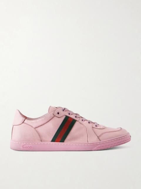 GUCCI Stretch Distressed Webbing-trimmed Leather Sneakers
