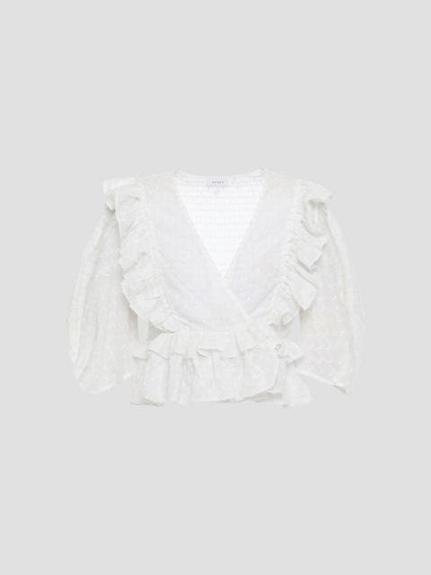 Other Designers Elodie cropped ruffled fil coupé cotton-blend wrap blouse