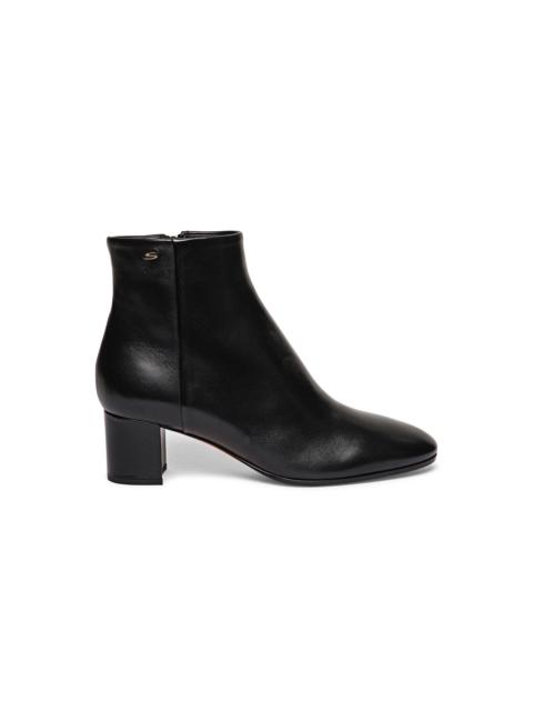 Santoni Women's black leather mid-heel ankle boot