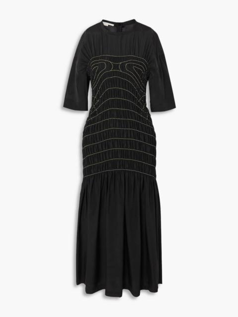 Stella McCartney Smocked striped silk-satin midi dress