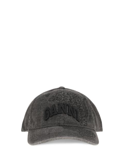 GANNI Ganni Embroidered Denim Baseball Cap Black Washed