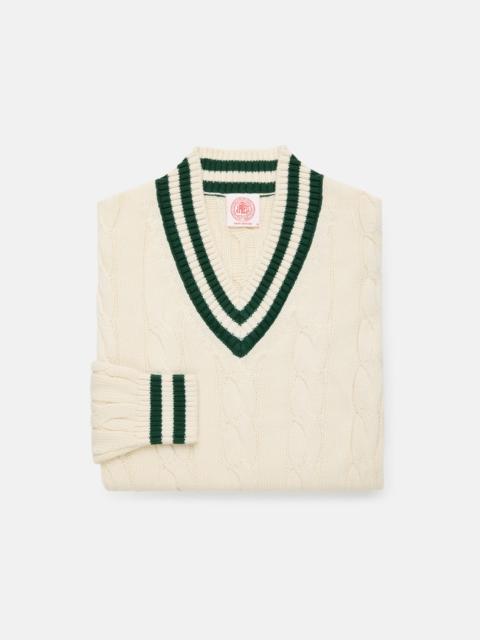 J. PRESS ECRU & HUNTER COTTON CRICKET SWEATER