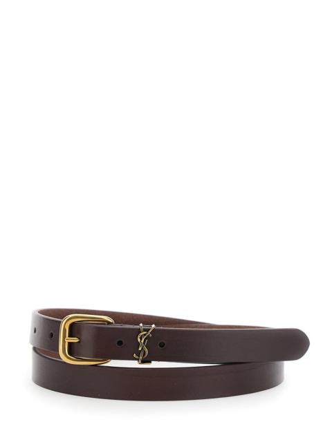 SAINT LAURENT Saint Laurent Men Brown Belt With Cassandre Plaque On The Front And Buckle Closure In Leather Man