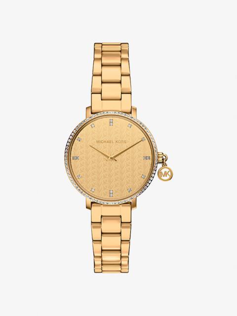 MICHAEL KORS Mini Pyper Pavé Gold-Tone Watch