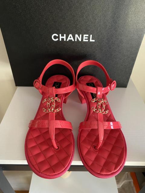 CHANEL Chanel 23C Pink/Red Patent Leather Chunky Heeled Sandals size 38.5