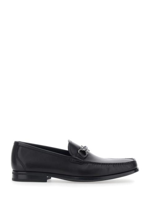 FERRAGAMO Ferragamo Men Black Loafers With Gancini Detail On The Front In Leather For Men