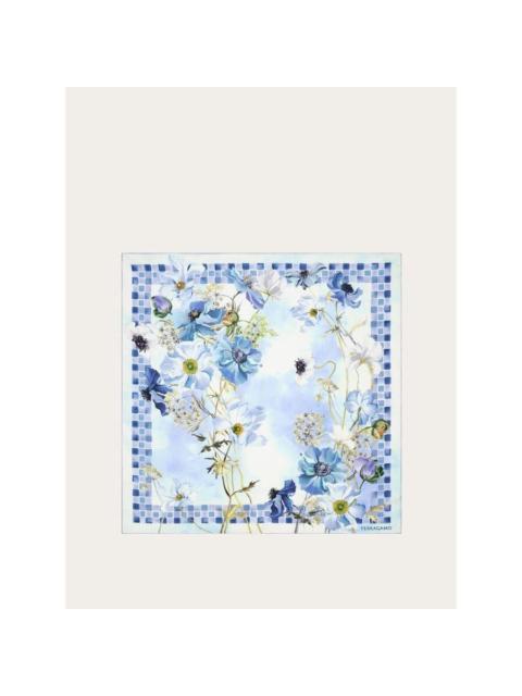 FERRAGAMO Ferragamo Womens Blue Silk Floral Scarf