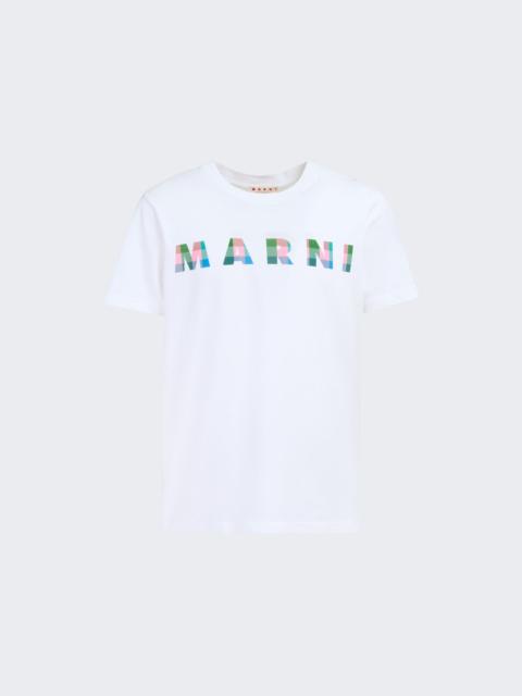 Marni Gingham Logo T-shirt Lily White