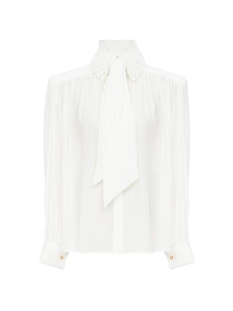 Chloé GATHERED SCARF-TIE BLOUSE IN CRÊPE DE CHINE & LACE